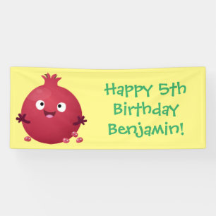 Cute happy pomegranate fruit cartoon banner