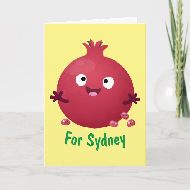 Cute happy pomegranate fruit cartoon card (Front)