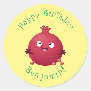 Cute happy pomegranate fruit cartoon classic round sticker