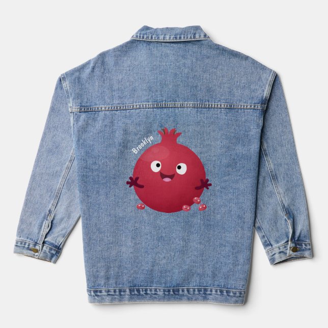 Cute happy pomegranate fruit cartoon denim jacket (Back)