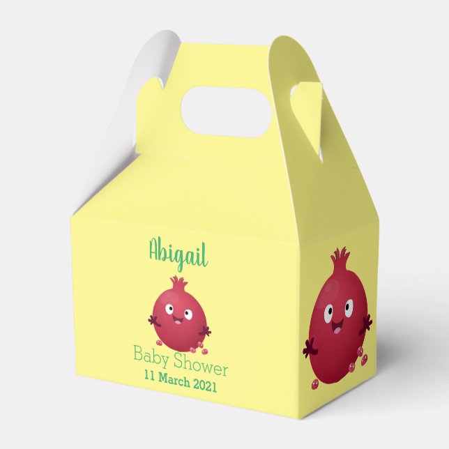 Cute happy pomegranate fruit cartoon favor box (Front Side)