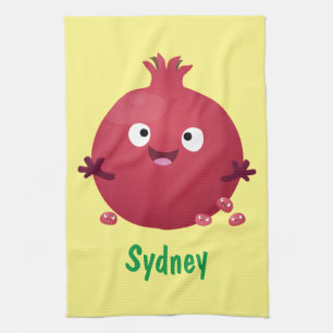 Cute happy pomegranate fruit cartoon kitchen towel