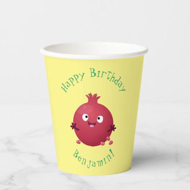 Cute happy pomegranate fruit cartoon paper cups (Front)