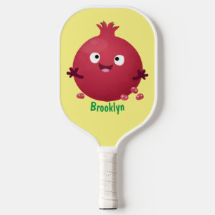 Cute happy pomegranate fruit cartoon pickleball paddle
