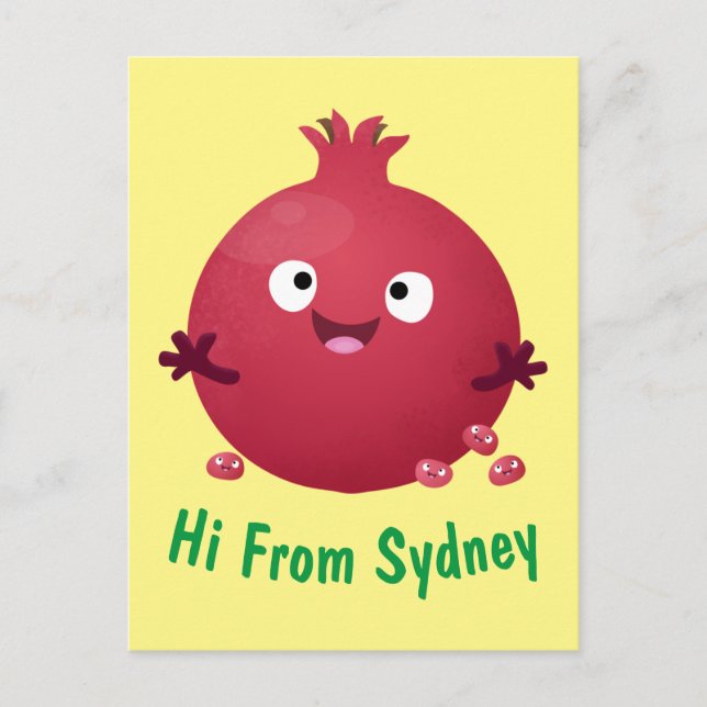 Cute happy pomegranate fruit cartoon postcard (Front)