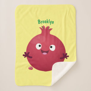Cute happy pomegranate fruit cartoon  sherpa blanket
