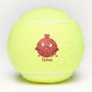 Cute happy pomegranate fruit cartoon tennis balls