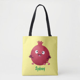 Cute happy pomegranate fruit cartoon tote bag