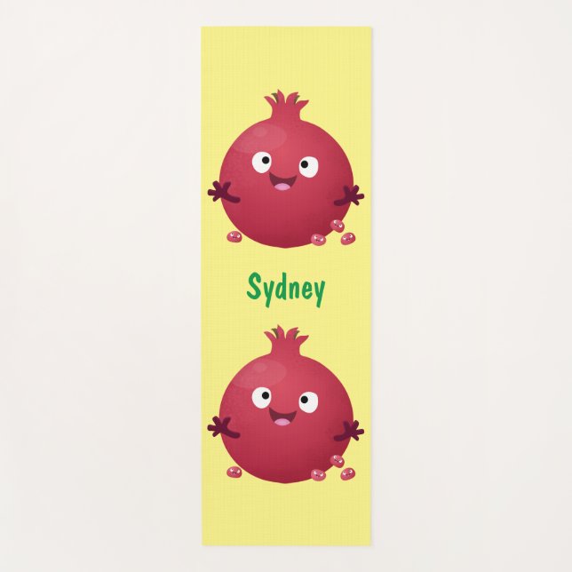 Cute happy pomegranate fruit cartoon yoga mat (Front)