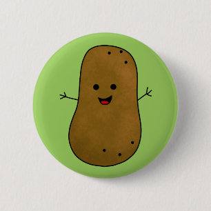 Cute Happy Potato, Green background. 2 Inch Round Button