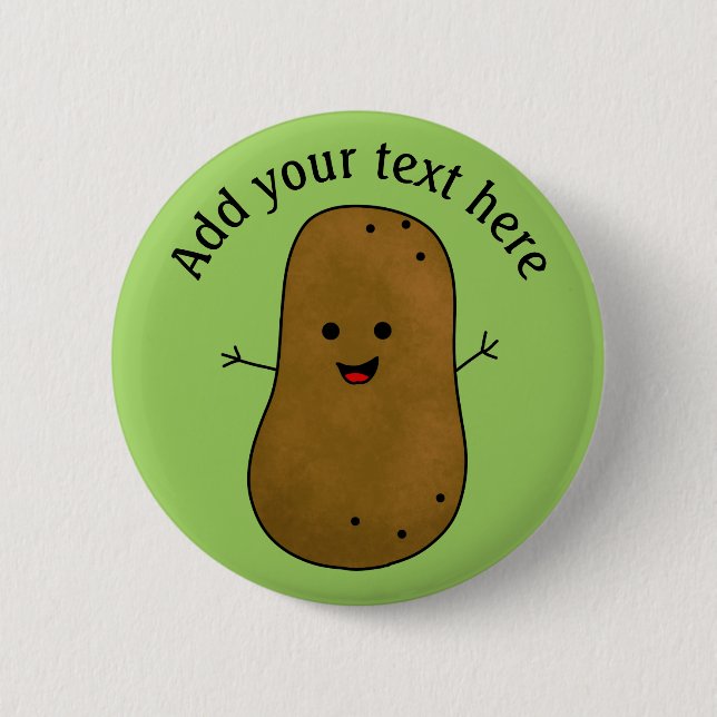 Cute Happy Potato, Green Background Personalized 2 Inch Round Button (Front)