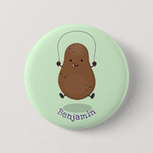 Cute happy potato jumping rope cartoon 2 inch round button