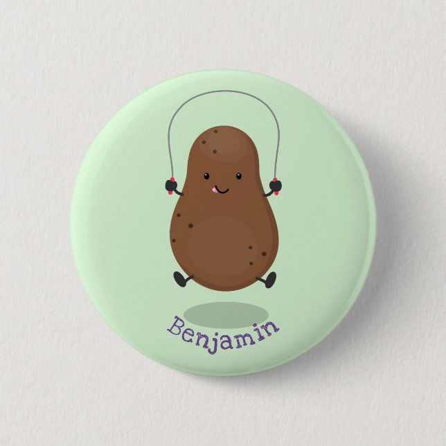 Cute happy potato jumping rope cartoon 2 inch round button (Front)