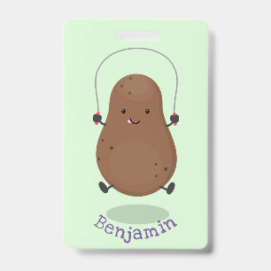 Cute happy potato jumping rope cartoon badge