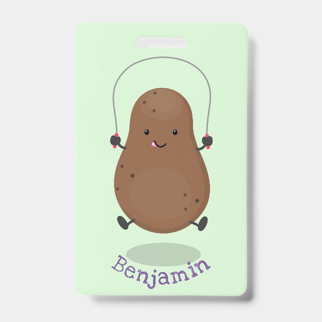 Cute happy potato jumping rope cartoon badge (Front)