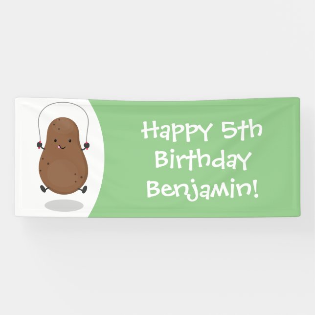 Cute happy potato jumping rope cartoon banner (Horizontal)