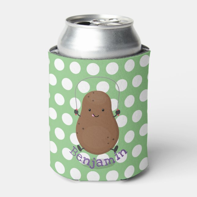 Cute happy potato jumping rope cartoon can cooler (Can Front)