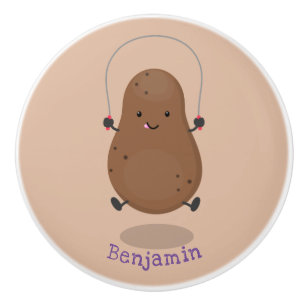 Cute happy potato jumping rope cartoon ceramic knob