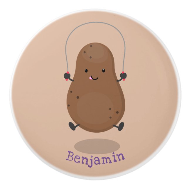 Cute happy potato jumping rope cartoon ceramic knob (Front)