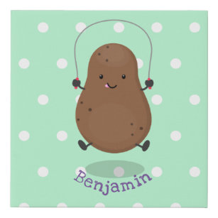 Cute happy potato jumping rope cartoon faux canvas print
