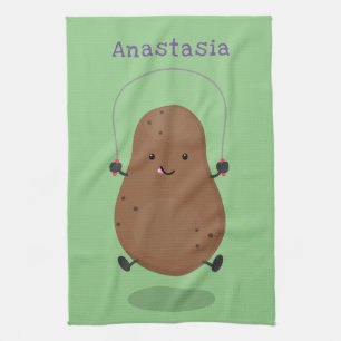 Cute happy potato jumping rope cartoon kitchen towel