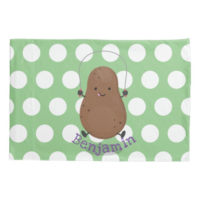 Cute happy potato jumping rope cartoon pillowcase (Back)