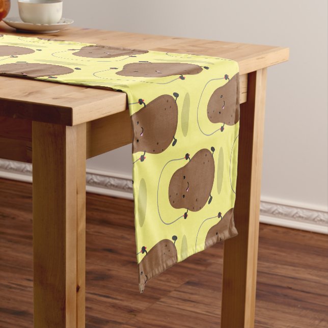 Cute happy potato jumping rope cartoon short table runner (In Situ)