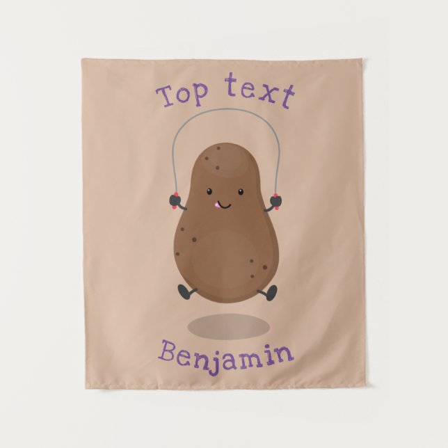 Cute happy potato jumping rope cartoon  tapestry (Front)