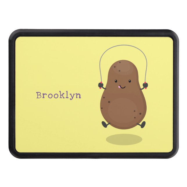 Cute happy potato jumping rope cartoon trailer hitch cover (Front)