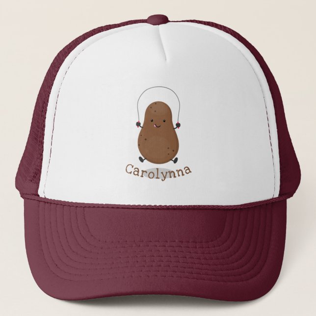 Cute happy potato jumping rope cartoon trucker hat (Front)