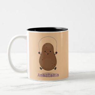 Cute happy potato jumping rope cartoon Two-Tone coffee mug