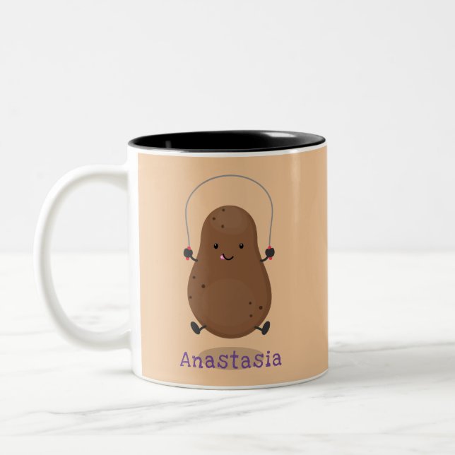 Cute happy potato jumping rope cartoon Two-Tone coffee mug (Left)