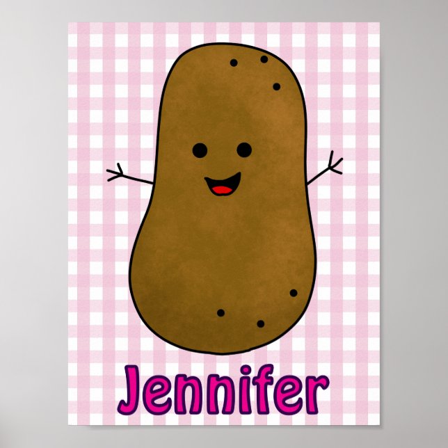 Cute Happy Potato Pink Gingham Custom Poster (Front)