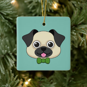 Cute Happy Pug Dog with Papillon Ceramic Ornament