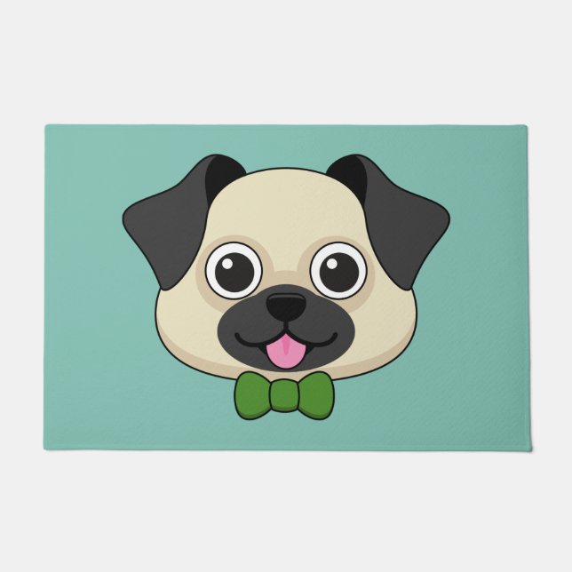 Cute Happy Pug Dog with Papillon Doormat (Front)