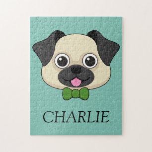 Cute Happy Pug Dog with Papillon Jigsaw Puzzle