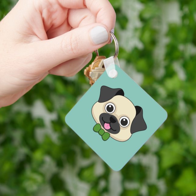 Cute Happy Pug Dog with Papillon Keychain (Hand)