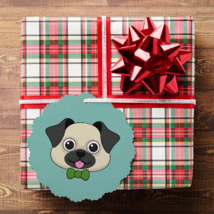 Cute Happy Pug Dog with Papillon Ornament Card