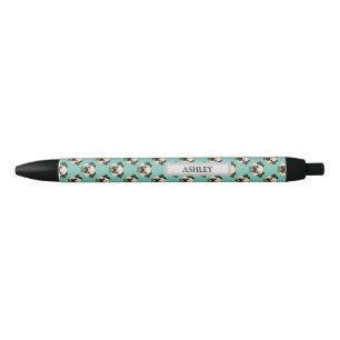 Cute Happy Pug Dog with Papillon Personalize Black Ink Pen