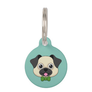 Cute Happy Pug Dog with Papillon Personalize Pet Tag