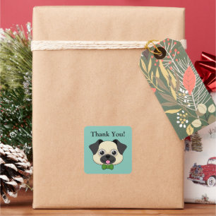 Cute Happy Pug Dog with Papillon Personalize Square Sticker