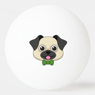 Cute Happy Pug Dog with Papillon Ping Pong Ball