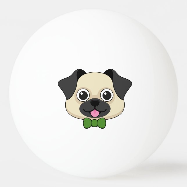 Cute Happy Pug Dog with Papillon Ping Pong Ball (Front)