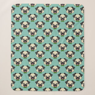 Cute Happy Pug Dog with Papillon Sherpa Blanket