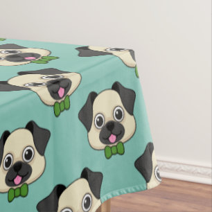 Cute Happy Pug Dog with Papillon Tablecloth
