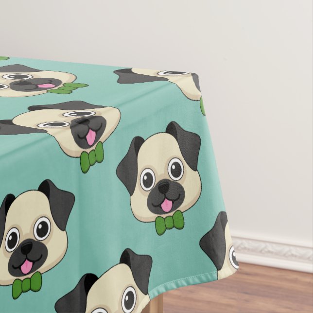 Cute Happy Pug Dog with Papillon Tablecloth (In Situ)