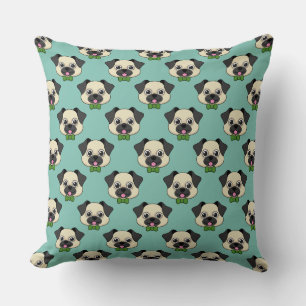 Cute Happy Pug Dog with Papillon Throw Pillow