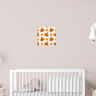 Cute Happy Pumpkin & Autumn Leaf Pattern Poster