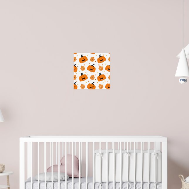 Cute Happy Pumpkin & Autumn Leaf Pattern Poster (Nursery 2)