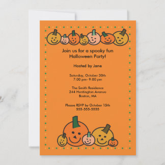 Cute Happy Pumpkins Halloween Party Invitation